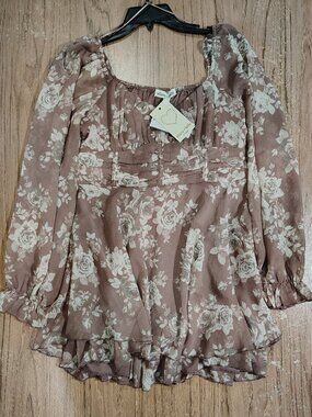 NWT! Allison & Kelly Long Sleeve Smock Tiered Floral Printed Dress Sz L Juniors